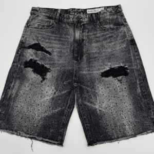 SR Shorts Black Smoke Rise Rips Rhinestone Denim Shorts - Black
