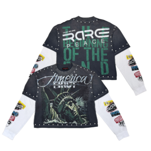 Rare Peace America First Nightmares Washed Layered Long Sleeve Shirt w/Rhinestones